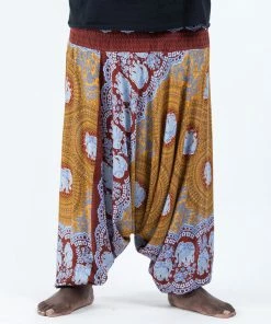 HaremPants.com Plus Size Mandala Elephant Drop Crotch Men's Elephant Pants In Bronze