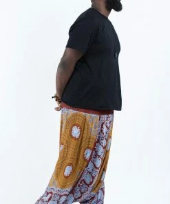 HaremPants.com Plus Size Mandala Elephant Drop Crotch Men's Elephant Pants In Bronze