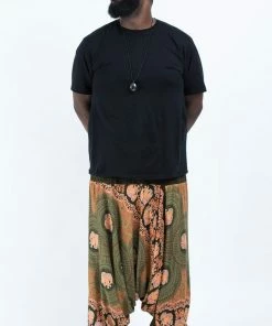 HaremPants.com Plus Size Mandala Elephant Drop Crotch Men's Elephant Pants In Olive