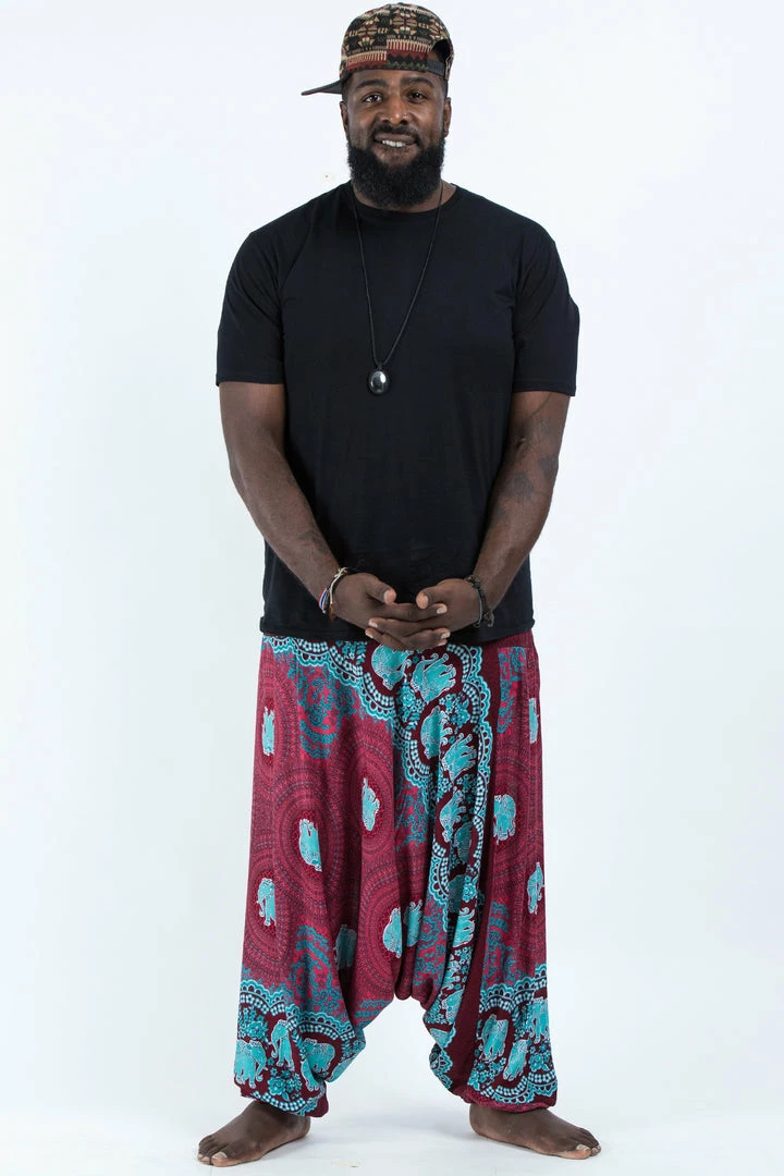 HaremPants.com Plus Size Mandala Elephant Drop Crotch Men's Elephant Pants In Red 3 HaremPants.com Plus Size Mandala Elephant Drop Crotch Men's Elephant Pants In Red