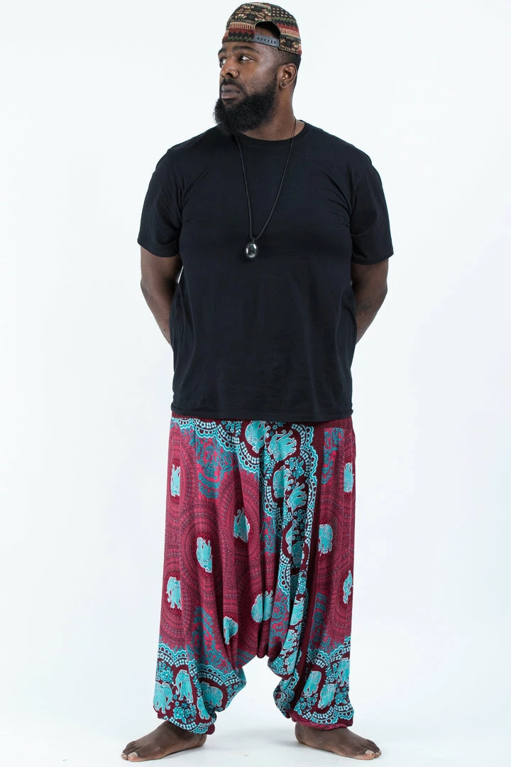 HaremPants.com Plus Size Mandala Elephant Drop Crotch Men's Elephant Pants In Red 6 HaremPants.com Plus Size Mandala Elephant Drop Crotch Men's Elephant Pants In Red
