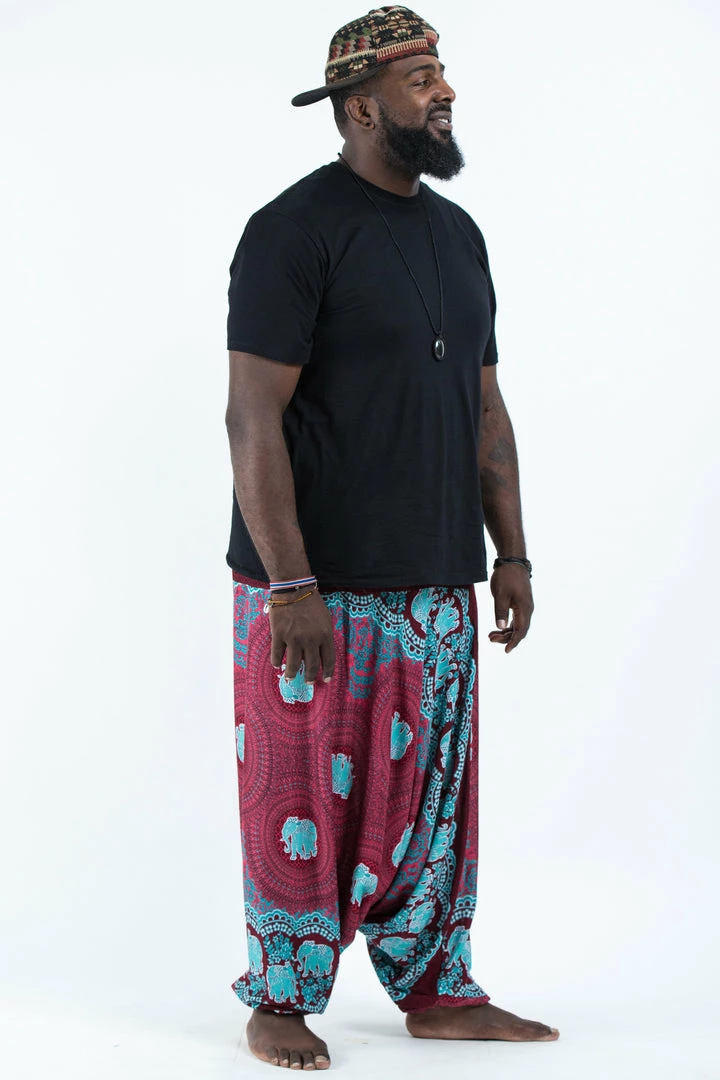HaremPants.com Plus Size Mandala Elephant Drop Crotch Men's Elephant Pants In Red 5 HaremPants.com Plus Size Mandala Elephant Drop Crotch Men's Elephant Pants In Red