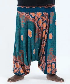 HaremPants.com Plus Size Mandala Elephant Drop Crotch Men's Elephant Pants In Turquoise