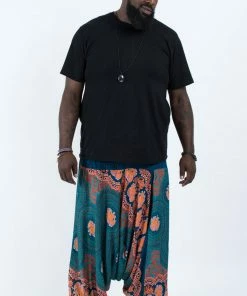 HaremPants.com Plus Size Mandala Elephant Drop Crotch Men's Elephant Pants In Turquoise