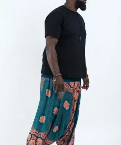 HaremPants.com Plus Size Mandala Elephant Drop Crotch Men's Elephant Pants In Turquoise