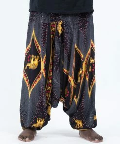 HaremPants.com Plus Size Peacock Elephant Drop Crotch Men's Elephant Pants In Black