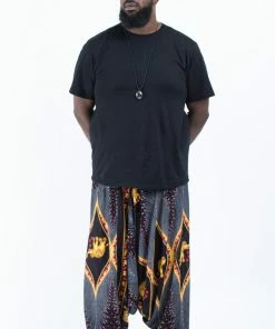 HaremPants.com Plus Size Peacock Elephant Drop Crotch Men's Elephant Pants In Black