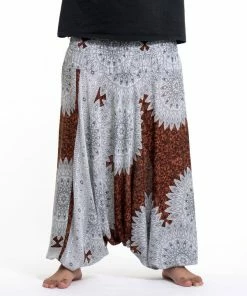 HaremPants.com Plus Size Marble Mandalas Drop Crotch Men's Harem Pants In Brown