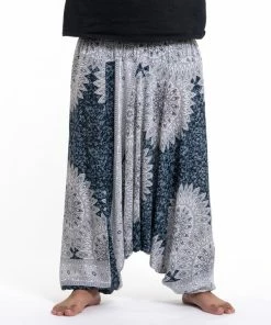HaremPants.com Plus Size Marble Mandalas Drop Crotch Men's Harem Pants In Indigo