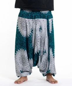 HaremPants.com Plus Size Marble Mandalas Drop Crotch Men's Harem Pants In Turquoise