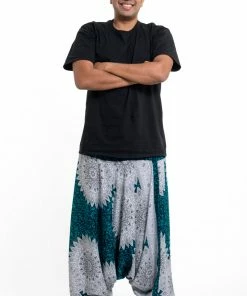 HaremPants.com Plus Size Marble Mandalas Drop Crotch Men's Harem Pants In Turquoise