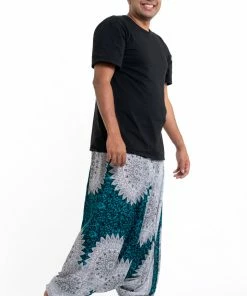 HaremPants.com Plus Size Marble Mandalas Drop Crotch Men's Harem Pants In Turquoise