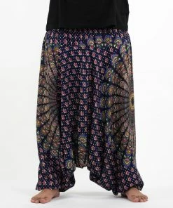 HaremPants.com Plus Size Peacock Mandalas Drop Crotch Men's Harem Pants In Blue