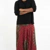 HaremPants.com Plus Size Peacock Mandalas Drop Crotch Men's Harem Pants In Red