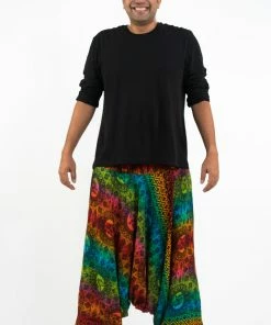 HaremPants.com Plus Size Rainbow Elephant Drop Crotch Men's Harem Pants In Orange