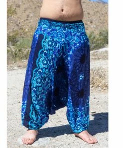 HaremPants.com Plus Size Paisley Mandalas Drop Crotch Men's Harem Pants In Blue