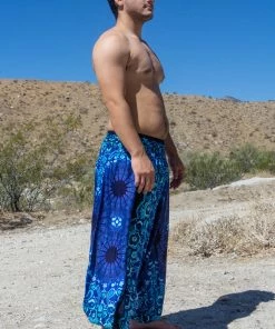 HaremPants.com Plus Size Paisley Mandalas Drop Crotch Men's Harem Pants In Blue