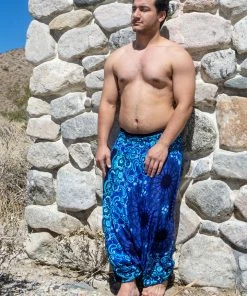 HaremPants.com Plus Size Paisley Mandalas Drop Crotch Men's Harem Pants In Blue