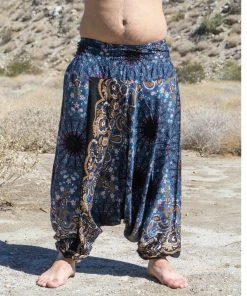 HaremPants.com Plus Size Paisley Mandalas Drop Crotch Men's Harem Pants In Gray
