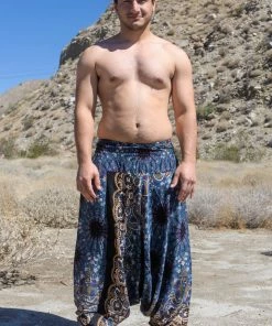 HaremPants.com Plus Size Paisley Mandalas Drop Crotch Men's Harem Pants In Gray