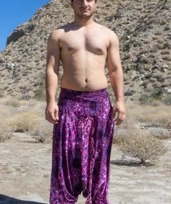 HaremPants.com Plus Size Paisley Mandalas Drop Crotch Men's Harem Pants In Purple