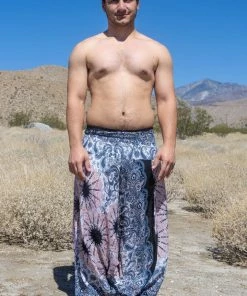 HaremPants.com Plus Size Paisley Mandalas Drop Crotch Men's Harem Pants In Silver Gray