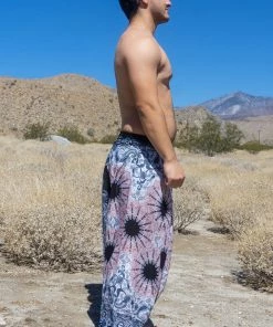 HaremPants.com Plus Size Paisley Mandalas Drop Crotch Men's Harem Pants In Silver Gray