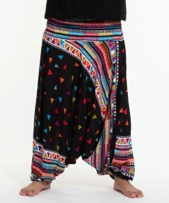 HaremPants.com Plus Size Triangles Drop Crotch Men's Harem Pants In Black