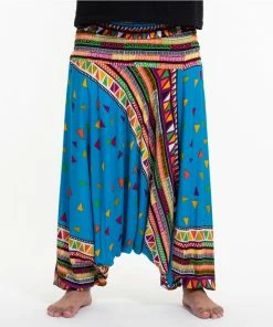 HaremPants.com Plus Size Triangles Drop Crotch Men's Harem Pants In Ocean Blue