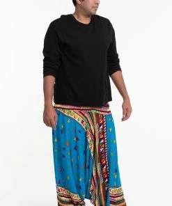 HaremPants.com Plus Size Triangles Drop Crotch Men's Harem Pants In Ocean Blue