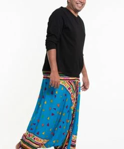 HaremPants.com Plus Size Triangles Drop Crotch Men's Harem Pants In Ocean Blue