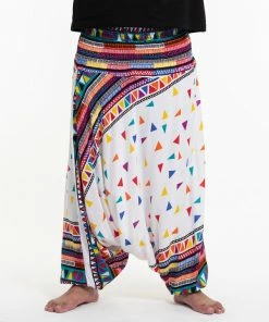 HaremPants.com Plus Size Triangles Drop Crotch Men's Harem Pants In White