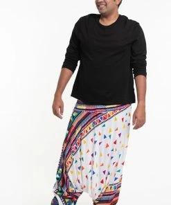 HaremPants.com Plus Size Triangles Drop Crotch Men's Harem Pants In White
