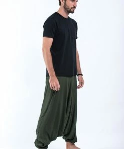 HaremPants.com Solid Color Drop Crotch Men's Harem Pants In Dark Green