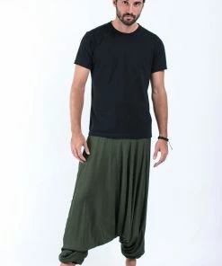 HaremPants.com Solid Color Drop Crotch Men's Harem Pants In Dark Green