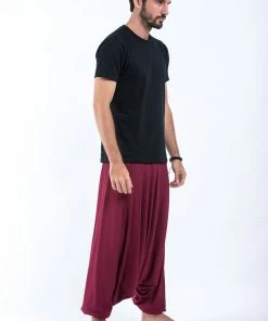 HaremPants.com Solid Color Drop Crotch Men's Harem Pants In Red