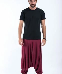HaremPants.com Solid Color Drop Crotch Men's Harem Pants In Red