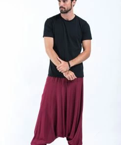 HaremPants.com Solid Color Drop Crotch Men's Harem Pants In Red