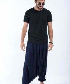 HaremPants.com Solid Color Drop Crotch Men's Harem Pants In Blue
