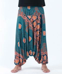 HaremPants.com Mandala Elephant Drop Crotch Men's Elephant Pants In Turquoise