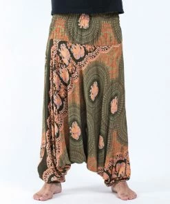 HaremPants.com Mandala Elephant Drop Crotch Men's Elephant Pants In Olive