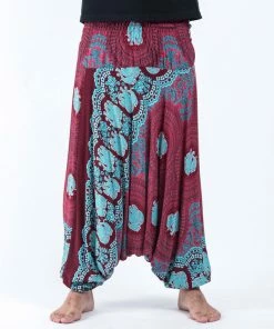 HaremPants.com Mandala Elephant Drop Crotch Men's Elephant Pants In Red