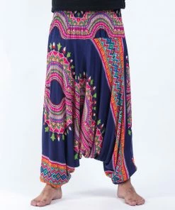 HaremPants.com Drop Crotch Harem Pants Dashiki Prints Drop Crotch Men's Harem Pants In Navy