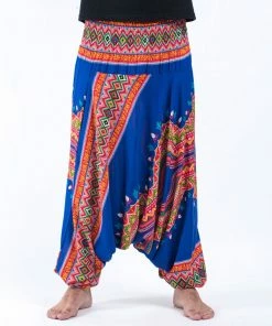 HaremPants.com Dashiki Prints Drop Crotch Men's Harem Pants In Blue