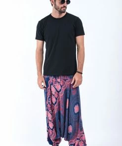 HaremPants.com Mandala Elephant Drop Crotch Men's Elephant Pants In Blue