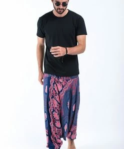 HaremPants.com Mandala Elephant Drop Crotch Men's Elephant Pants In Blue