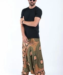HaremPants.com Mandala Elephant Drop Crotch Men's Elephant Pants In Olive