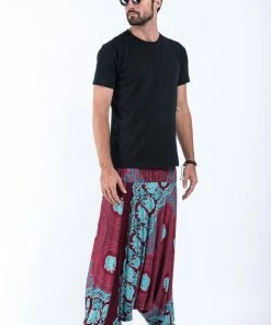 HaremPants.com Mandala Elephant Drop Crotch Men's Elephant Pants In Red