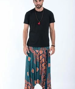 HaremPants.com Mandala Elephant Drop Crotch Men's Elephant Pants In Turquoise