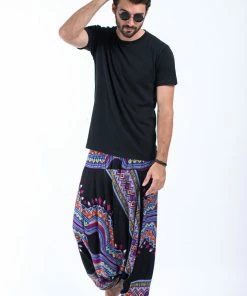 HaremPants.com Dashiki Prints Drop Crotch Men's Harem Pants In Black